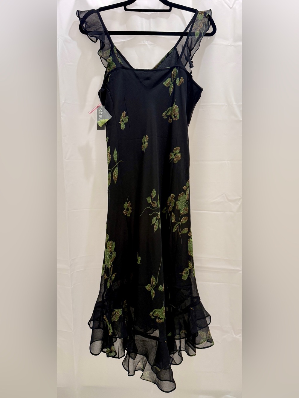 Chalet Black Maxi Slip Dress with Green Floral Detail